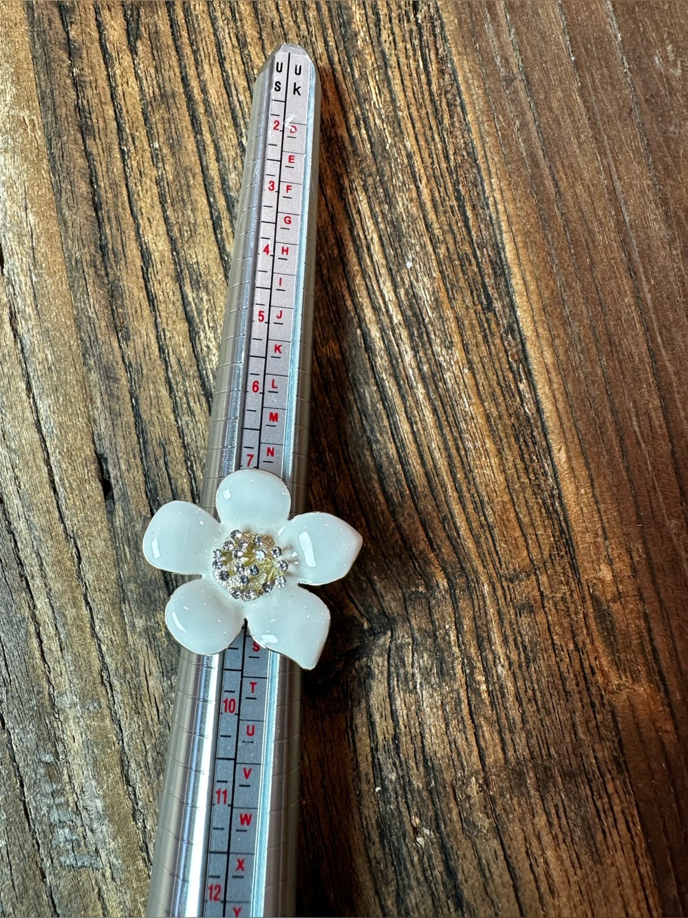 Gold Floral Ring with White Enamel Flower - Picture 2 of 6